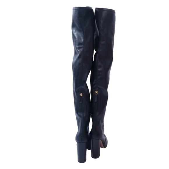 Aquazurra Black Leather Over the Knee Heels Boots - Picture 2 of 13